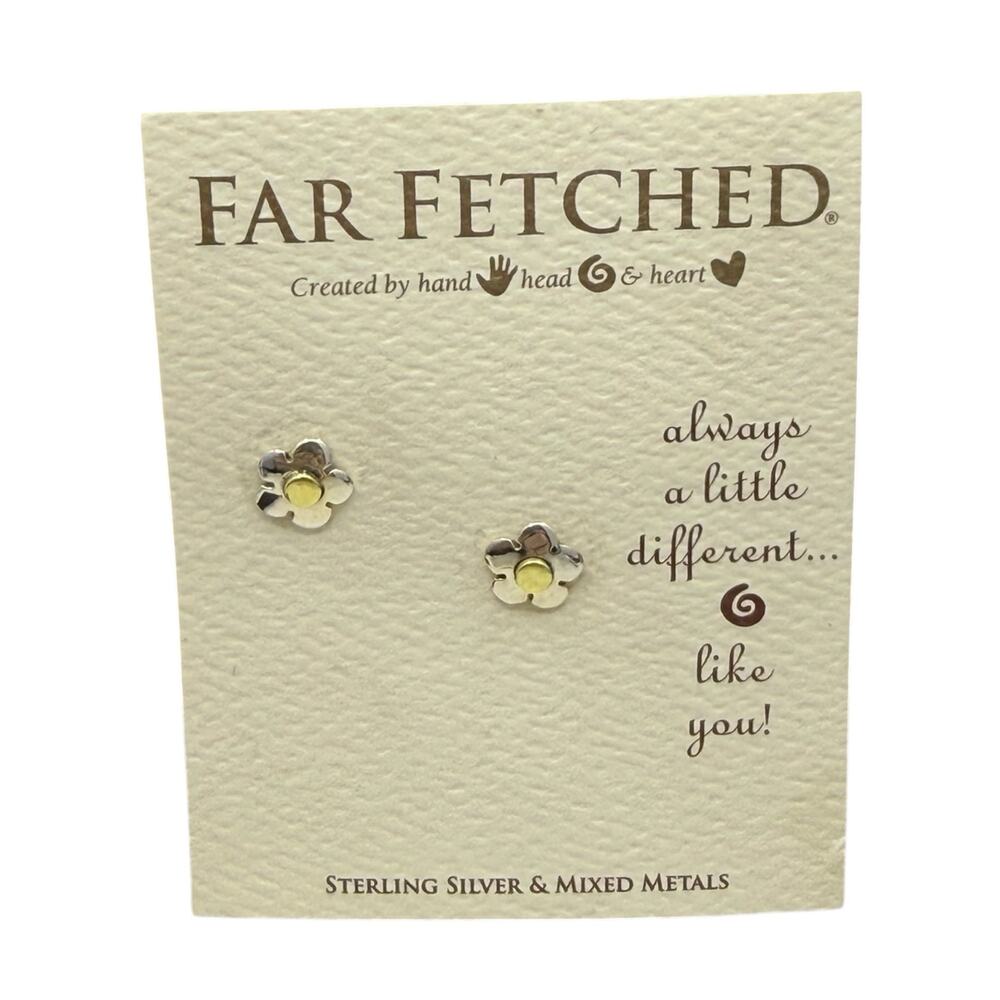 Far Fetched Flower Daisy Post Stud Earrings 925 Sterling Silver Fair Trade - Picture 2 of 4